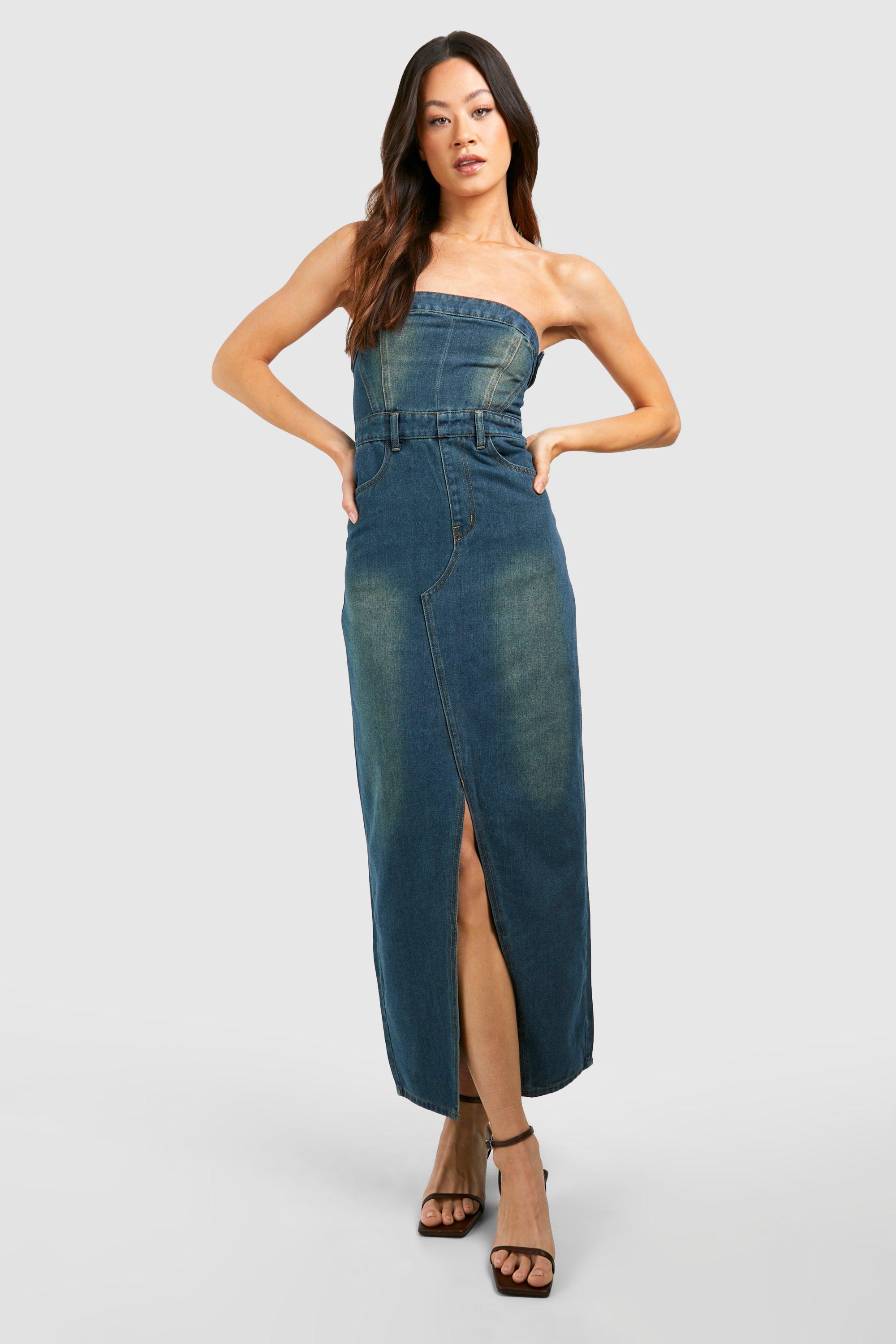 Tall Robe mi longue en jean a fente boohoo FR